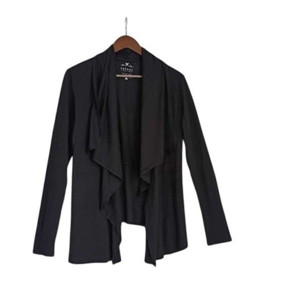 Velvet Graham Spencer S M Black 100% Cotton Cardigan Coastal Minimal Layer Slub